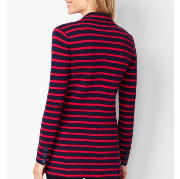 Talbots Stripe Red Navy Blazer Jacket Medium Petite MP - Picture 3 of 6